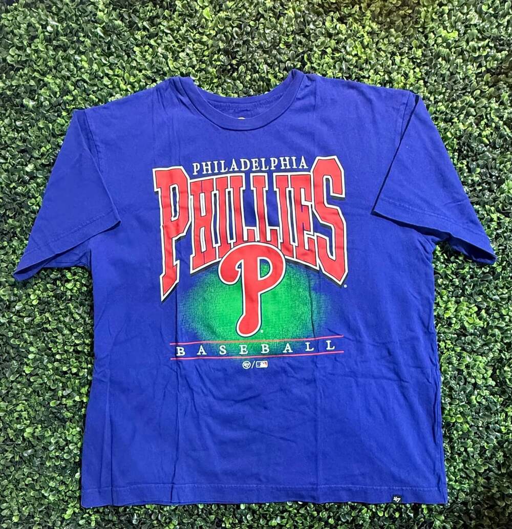 47 Brand Philadelphia Phillies Royal Blue Baseball Graphic Embroider TShirt XXL